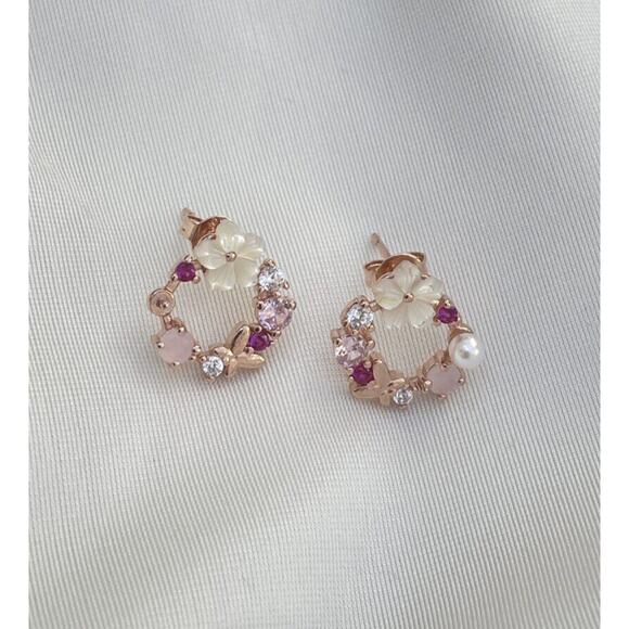 Ramla Rose Gold Crystal Pearl Flower Stud Earrings Dainty Butterfly Design NWOT - Picture 11 of 12